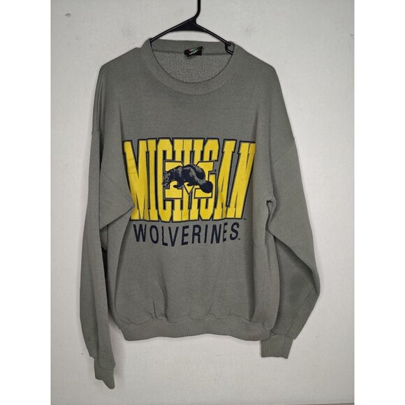 Michigan Wolverines Vintage Crewneck Graphic Sweatshirt Size Large Grey Spellout - Picture 2 of 11